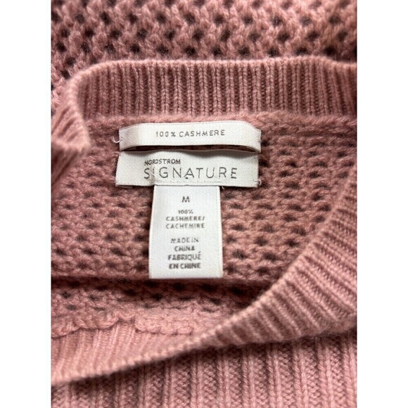 Nordstrom Signature Cashmere Sweater Pink Medium Loose Knit Balloon Sleeves - Picture 4 of 10